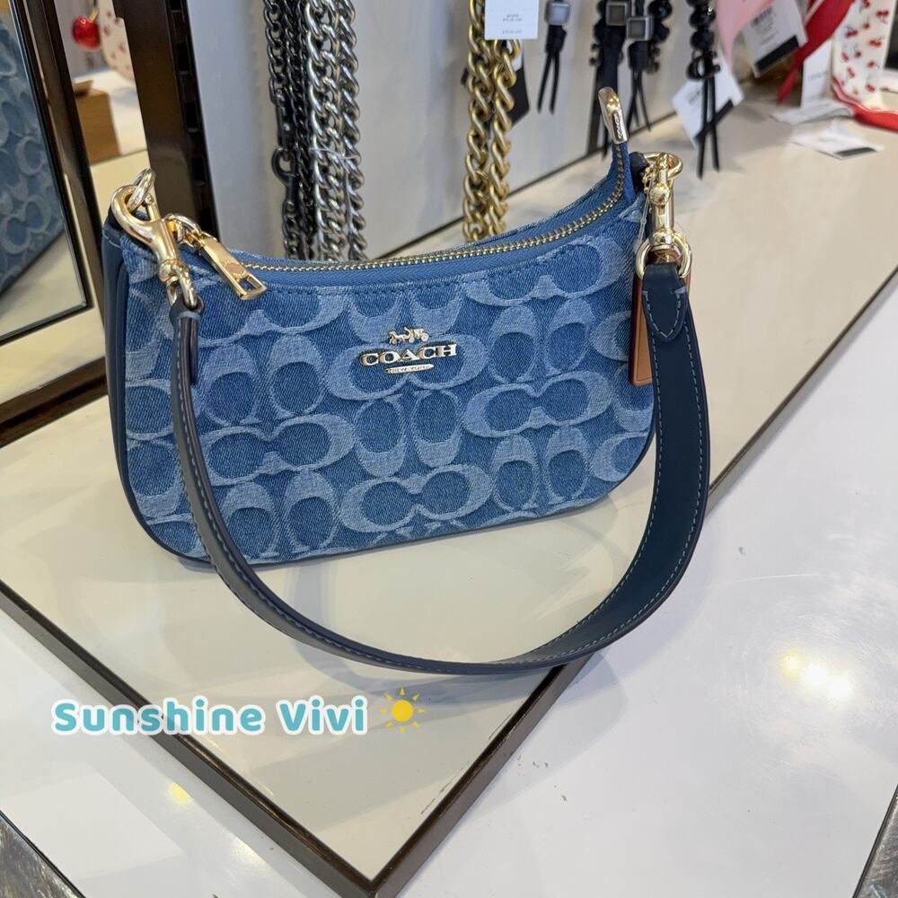 NWT Coach Teri Mini Crossbody Bag In Signature Denim CDQ25 Gold/Indigo